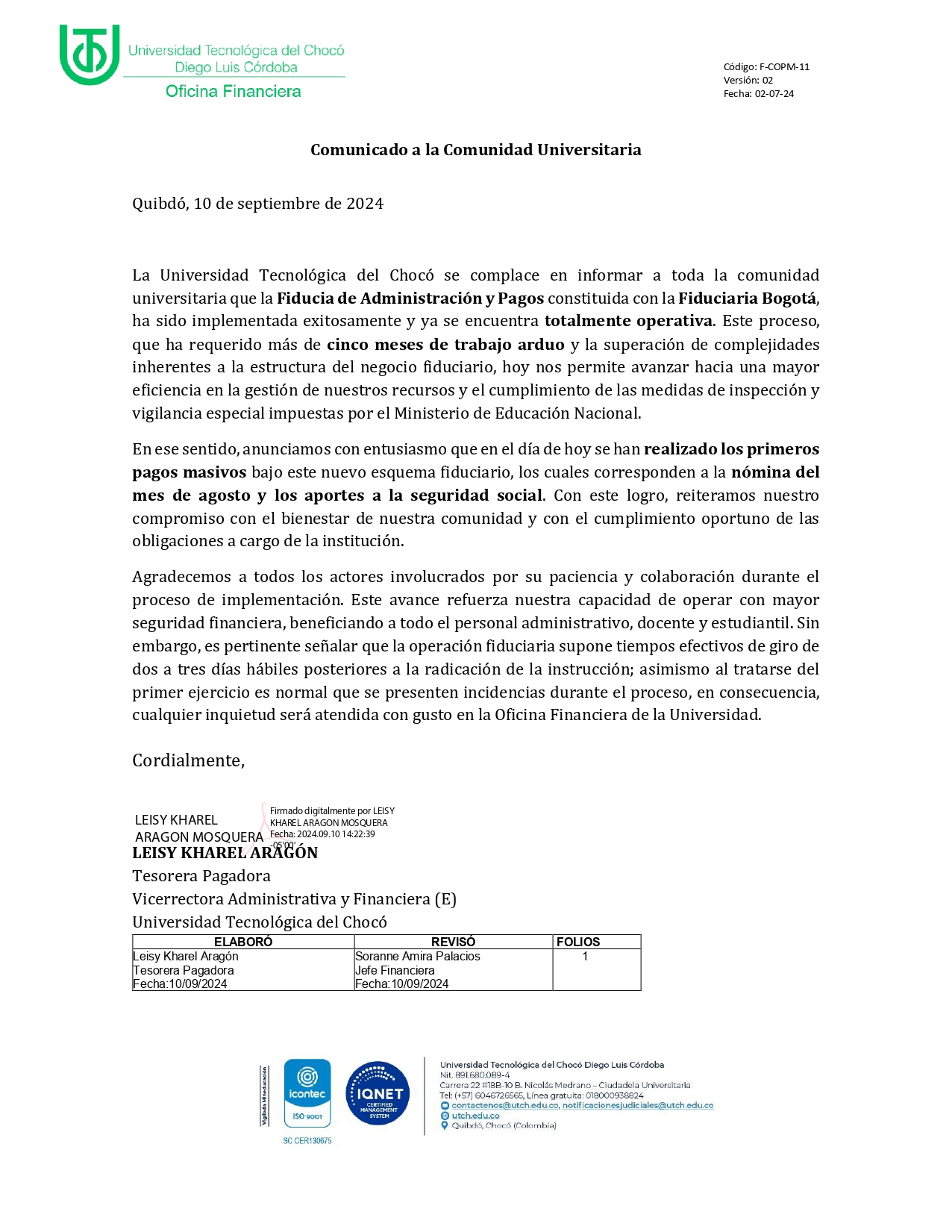 Comunicado a la comunidad Universitaria página 0001
