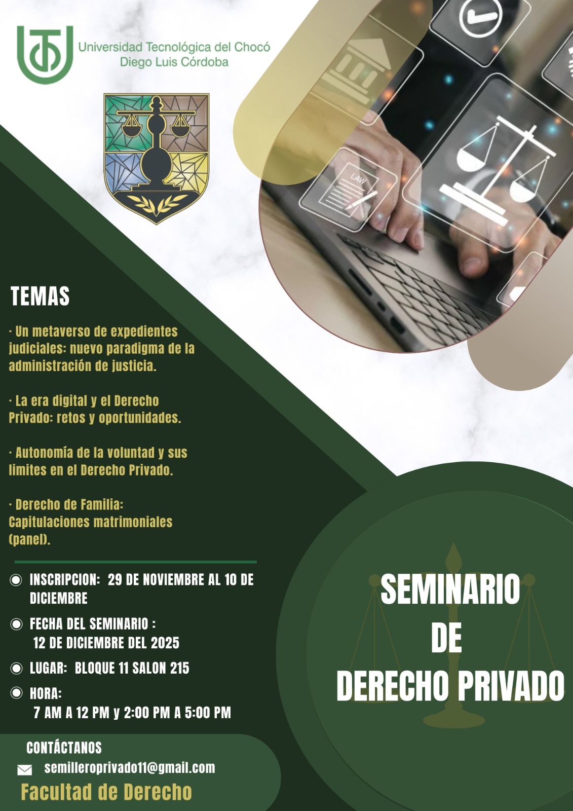 UTCH realizará Seminario de Derecho Privado con concurso académico y enfoque en los retos de la era digital