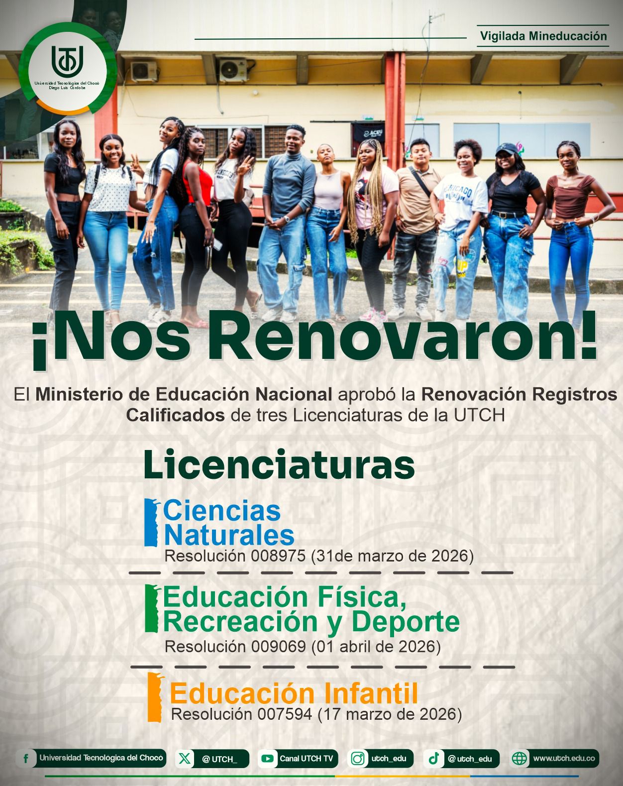 Ministerio de Educación Nacional aprobó la renovación registros calificados de tres licenciaturas de la UTCH